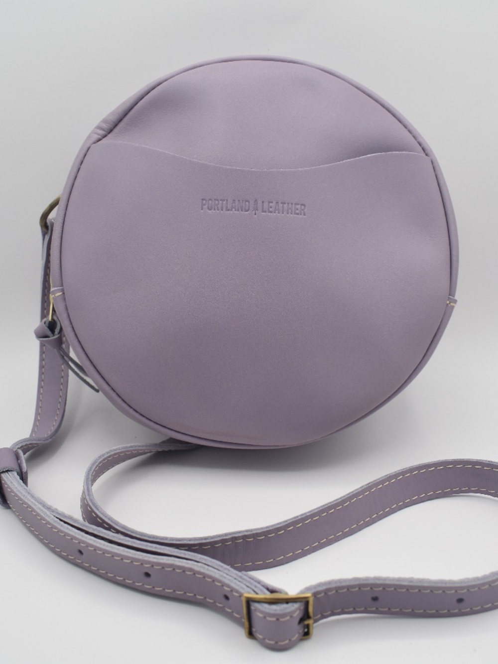 Portland Leather Goods Large Lavender Circle Crossbody Bag EUC